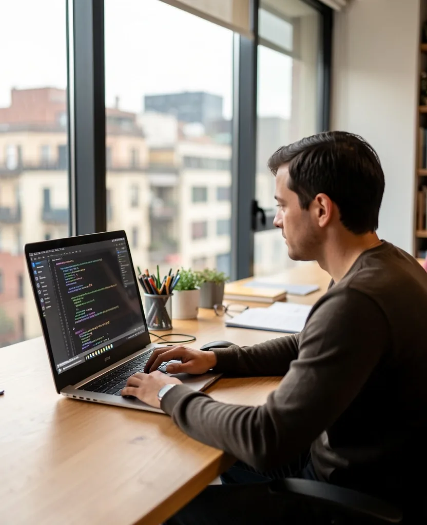 Desarrollador joven trabajando en un coworking de Buenos Aires