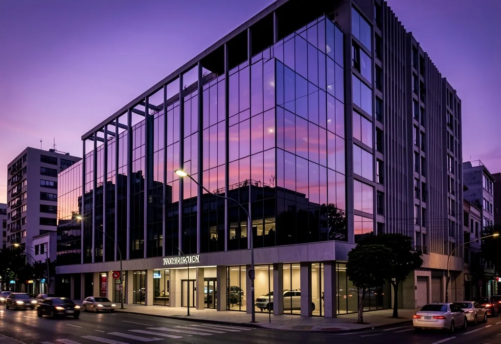Edificio de oficinas en Buenos Aires al atardecer