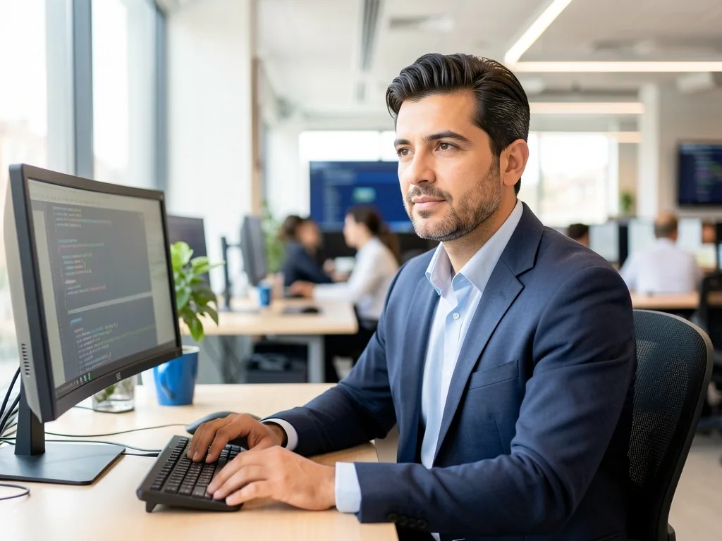 Juan Carlos trabajando como desarrollador junior en empresa de software cordobesa
