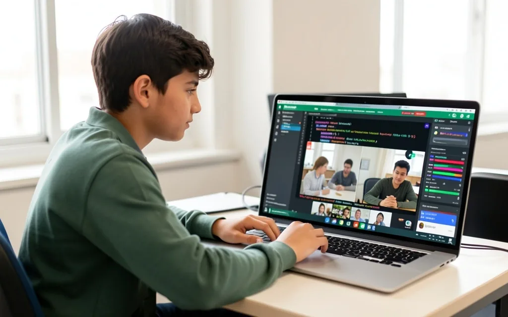Estudiante participando en una clase en vivo