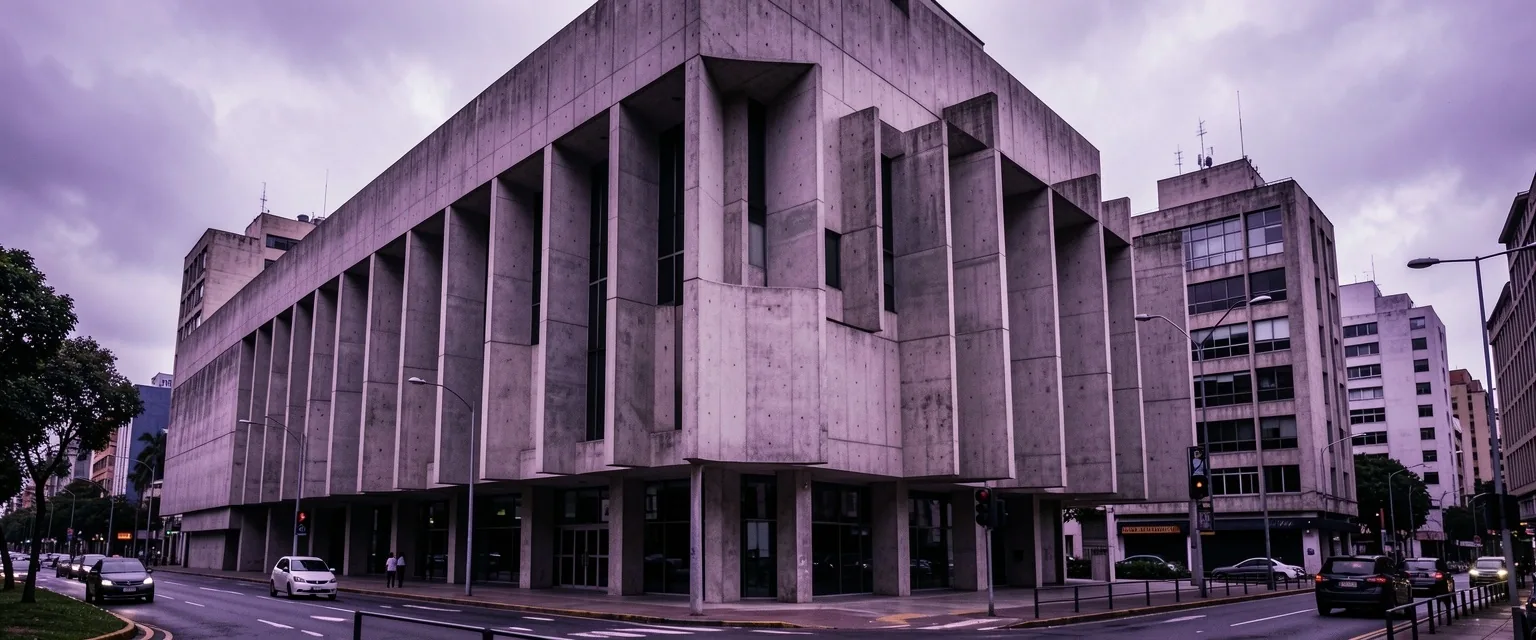 Arquitectura brutalista argentina con líneas geométricas marcadas